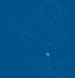 blue north america map with mexico to canada line