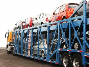 Cars on truck trailer stacked