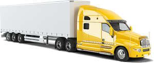 image of yellow truck with white trailer