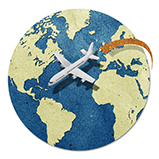 graphic of plane going around globe illustration
